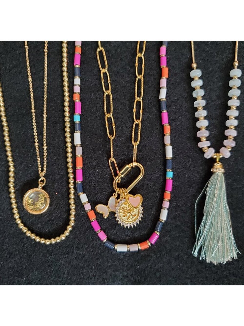 Necklace Lot Of 5 Gold Tone Anne Taylor Loft LC Beaded Tassel Charm